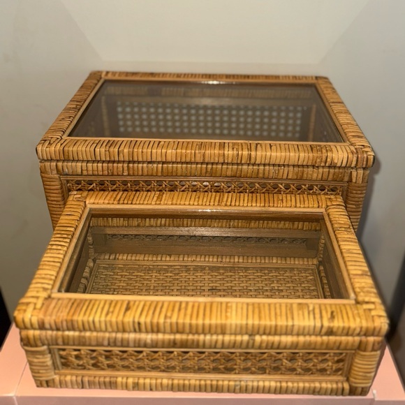 Woven Rattan Stackable Storage Display Box Set - Picture 2 of 6